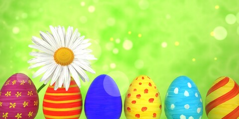 Fototapeta na wymiar Easter Eggs Daisy Flowers