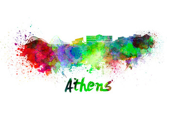 Athens skyline in watercolor