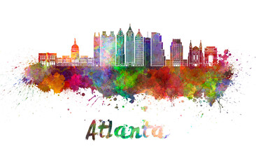 Atlanta V2 skyline in watercolor - obrazy, fototapety, plakaty