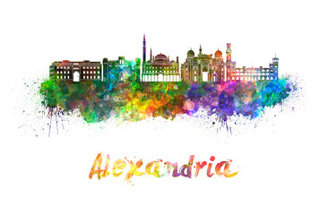 Alexandria skyline in watercolor