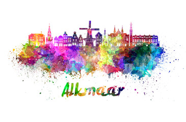 Alkmaar skyline in watercolor