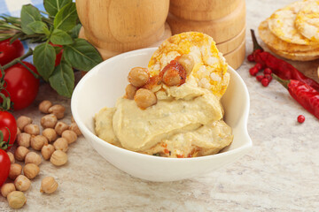 Natural organic chickpea hummus with olive oil