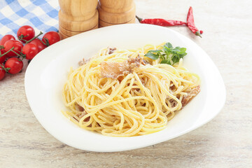 Spaghetti carbonara pasta with bacon