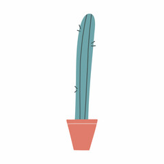 Cactus in a pot. Hand drawn vector illustration. Isolated element on a white background. Clip art