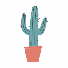 Cactus in a pot. Hand drawn vector illustration. Isolated element on a white background. Clip art