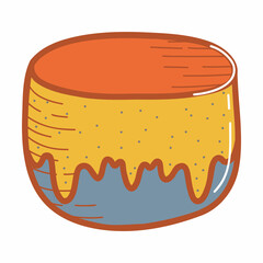 Ceramic bowl or deep plate, earthenware dish, handmade clay dishes. Hand drawn vector illustration. Isolated element on a white background