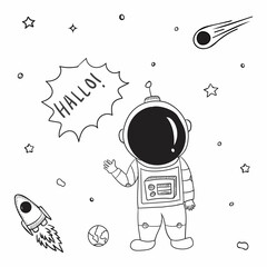 Astronauts characters in flat cartoon style vector illustration