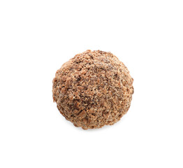 Delicious sweet chocolate truffle isolated on white, top view