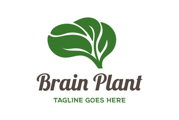 Green Brain shape Leaf Plant for Environment Mind Intelligent Logo Design Vector
