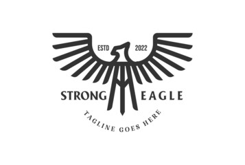Vintage Strong American Eagle Hawk Falcon Phoenix Bird Monogram Logo Design Vector