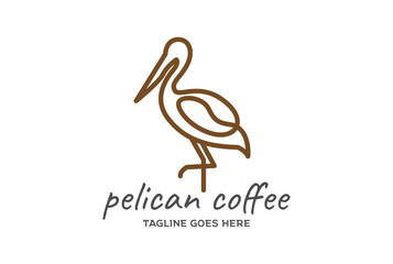 Simple Minimalist Flamingo Pelican Stork Heron Bird with Coffee Line Outline for Cafe Logo Design Vector