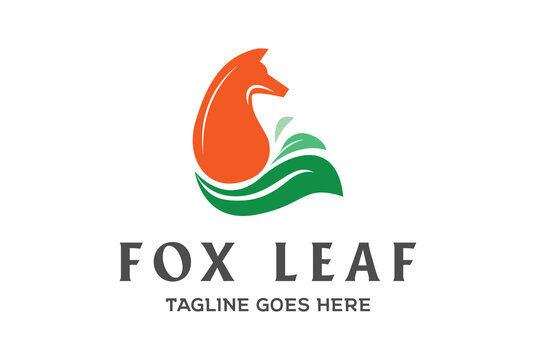 Modern Dog Fox Coyote with Green Leaf Plant Tail Logo Design Vector