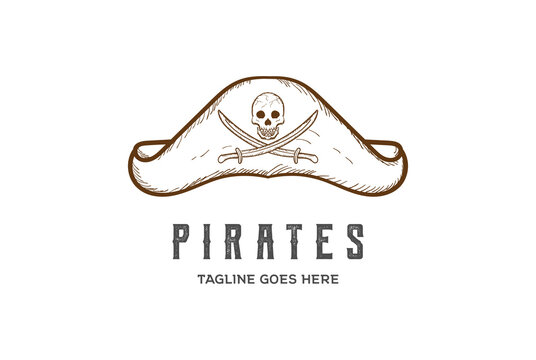 Vintage Retro Pirates Sailor Hat with Sword And Skull Emblem Logo Design Vector