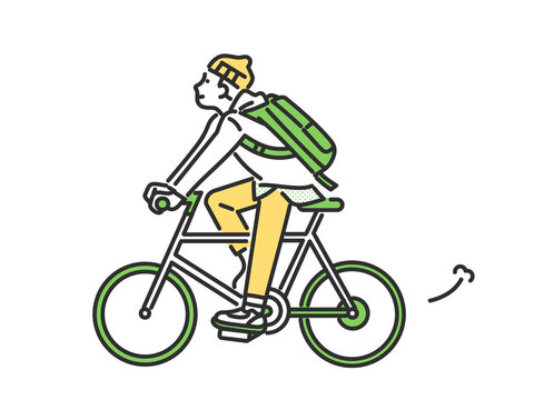 自転車に乗って通勤するおしゃれな若い男性のイメージイラスト素材