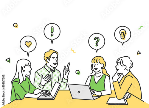 ブレーンストーミング チームで打ち合わせをしている大学生のイメージイラスト素材 Boardroom Wall Mural Boardro Emma