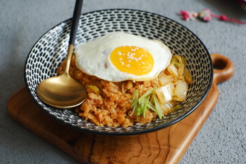a bowl of fried rice with egg