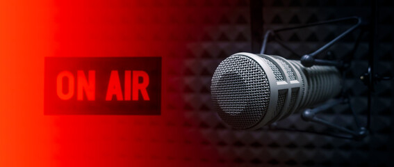 Background with a professional microphone and copy space