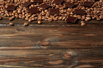 roasted coffee beans with black chocolate