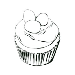 Easter cake, sweet dessert. Hand drawing illustration in cartoon style. Design for postcards, stickers, menu