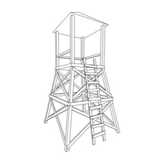 Watchtower or observation tower for hunters. Wireframe low poly mesh vector illustration.