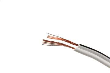 Copper wire isolated on white background, close up