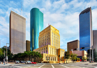 Houston, Texas, USA park and downtown skyline.