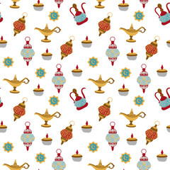Seamless pattern for Ramadan Kareem. Drawn style. Design for fabric, textile, wallpaper, packaging.