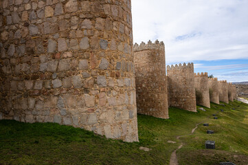 View of the wall of Ávila (Spain), a World Heritage Site. Winter 2022
