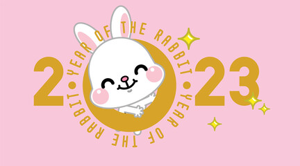 Happy Chinese new year 2023, the year of the rabbit zodiac. Little bunny greeting card, poster, banner, brochure, calendar.  (Translation : Happy new year, Year of rabbit)