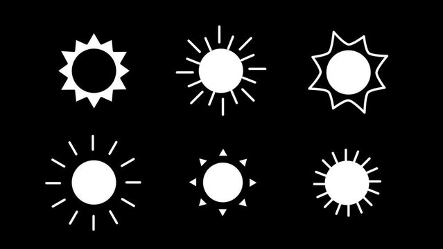 Solar icons, set of sun images in cartoon style.