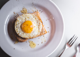 healthy breakfast with egg and toasts