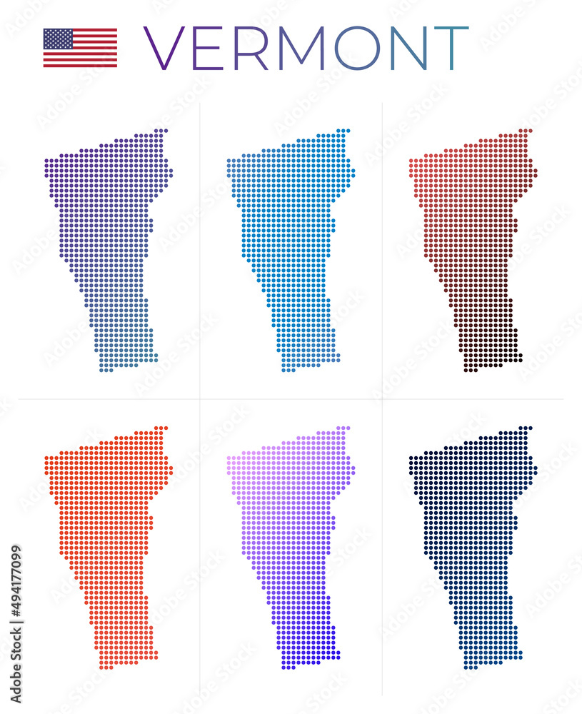 Poster vermont dotted map set. map of vermont in dotted style. borders of the us state filled with beautifu