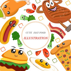 cute junk food cartoon template seamless pattern
