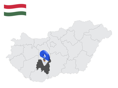 Location Tolna County on map Hungary. 3d location sign similar to the flag of  Tolna. Quality map  with  Regions of the Hungary for your design. EPS10