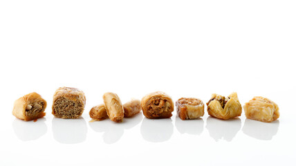 Creative layout made of baklava on white background.