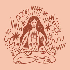 Fototapeta na wymiar Woman silhouette meditation lotus pose asana vector illustration International yoga day art
