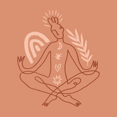 Woman silhouette meditation lotus pose asana vector illustration International yoga day art