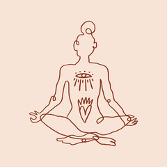 Woman silhouette meditation lotus pose asana vector illustration International yoga day art