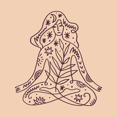 Woman silhouette meditation lotus pose asana vector illustration International yoga day art