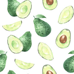 Watercolor seamless pattern with avocado