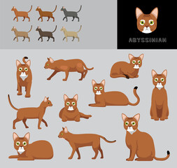Fototapeta premium Cat Abyssinian Cartoon Vector Illustration Color Variation Set
