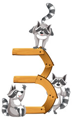 Three raccoons attached to number three