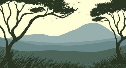 Silhouette shadow of forest scene