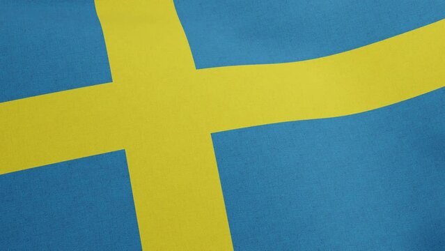 National flag of Sweden waving original size and colors 3D Render, Sveriges flagga with yellow Nordic cross, Swedish flag