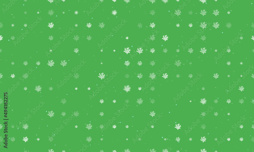 Poster seamless background pattern of evenly spaced white coral symbols of different sizes and opacity. vec