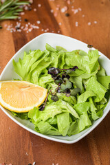 Fresh spring salad dish ready to be served. Healthy side food. Food photography.