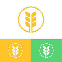 Circular yellow wheat grain logo design concept. Agriculture farm company brand logomark illustration. Can representing plant, vegan, food, harvest, health, bread, cereal.