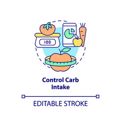 Control carb intake concept icon. Maintaining weight after long term diet abstract idea thin line illustration. Isolated outline drawing. Editable stroke. Arial, Myriad Pro-Bold fonts used