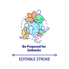Be prepared for setbacks concept icon. Maintaining weight after low carb diet abstract idea thin line illustration. Isolated outline drawing. Editable stroke. Arial, Myriad Pro-Bold fonts used