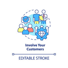 Involve your customers concept icon. Ways to client-centric business abstract idea thin line illustration. Isolated outline drawing. Editable stroke. Arial, Myriad Pro-Bold fonts used